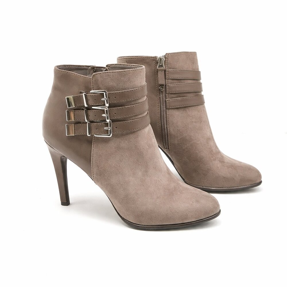 Sam& Libby Taupe Faux Suede Buckle Ankle Booties Size:7.5